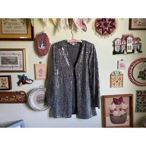 90's vintage Lavande silver sequin disco glitter duster